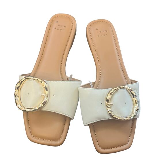 A NEW DAY Bennie Buckle Slide Sandals Cream - Picture 1 of 5